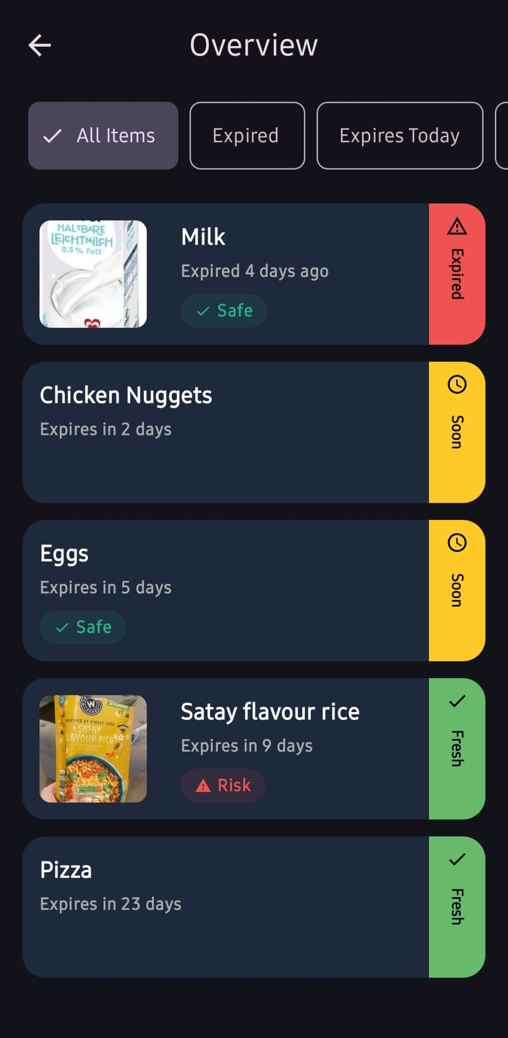 Stockt filter view showing items filtered by expiry status