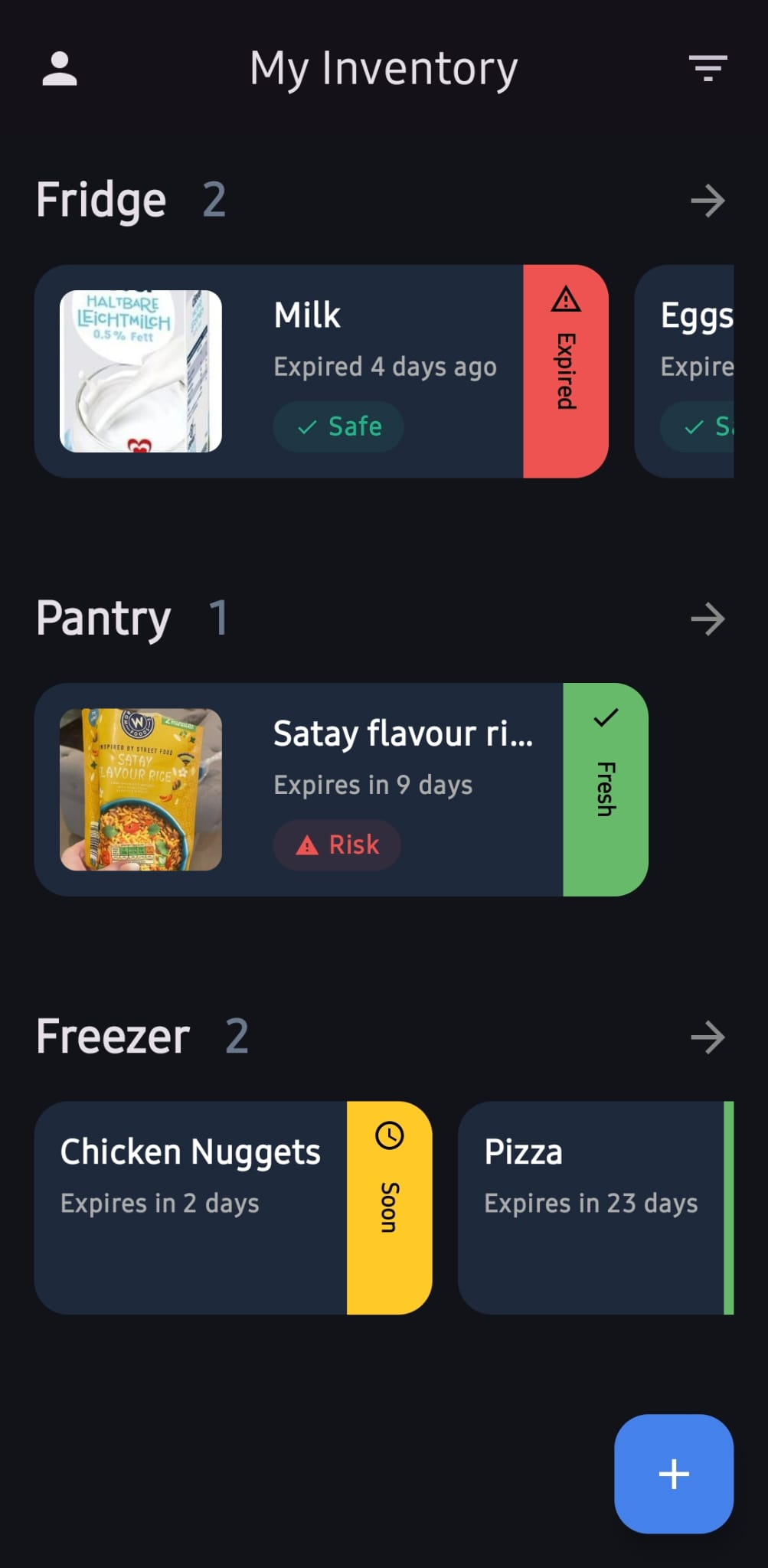 Stockt inventory overview showing structured storage areas and expiry indicators